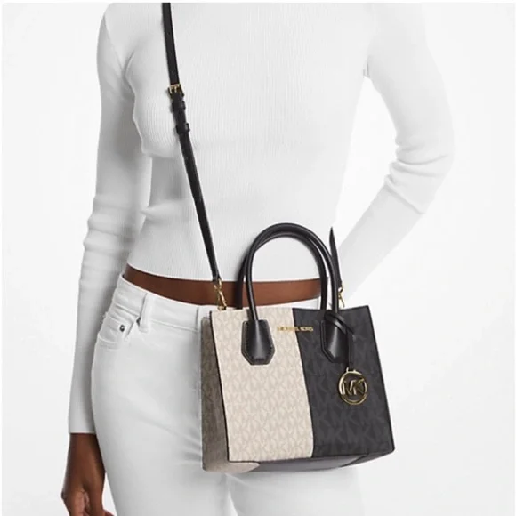 Michael Kors Mercer Medium Two-Toned Logo Signature Crossbody NWT - Picture 10 of 11
